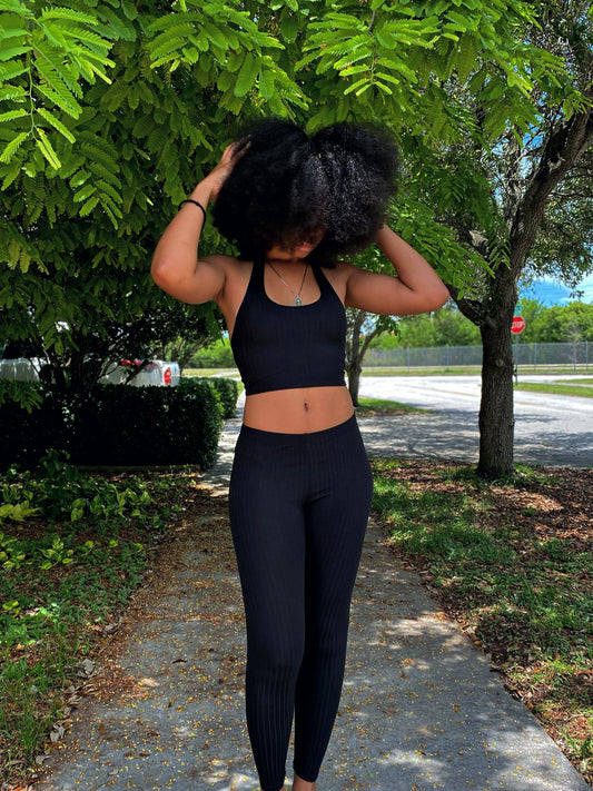 Got Him Fiendin' Ribbed Halter Neck Top & Leggings Set